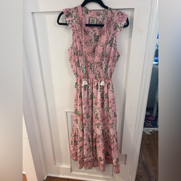Bell by Alicia bell Lola midi floral pink dress shell tassel size large - Picture 6 of 7